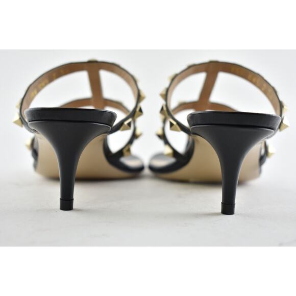 Valentino Rockstud 50 Black Thong Backless Strap Sandal Kitten Heel Pump 39 - Picture 11 of 12